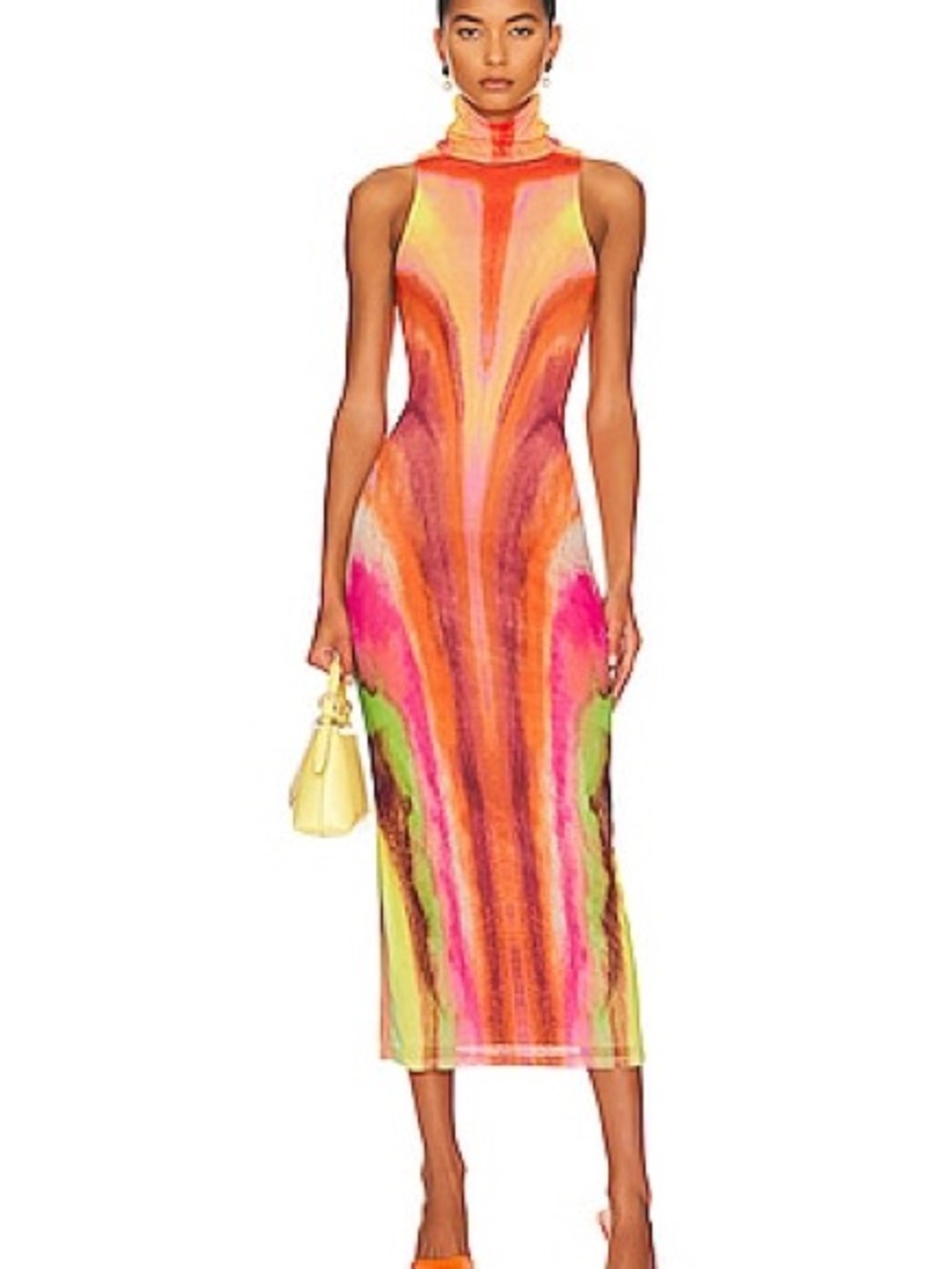 AFRM Neon Marble-Print Midi Dress in Pink, Orange, Yellow & Green - Picture 4 of 4